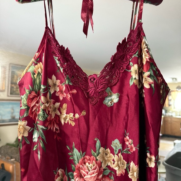 Dentelle 80s Vintage Magenta Floral Satin Lingerie w/ Hanger & Bag Made in USA - Picture 4 of 11